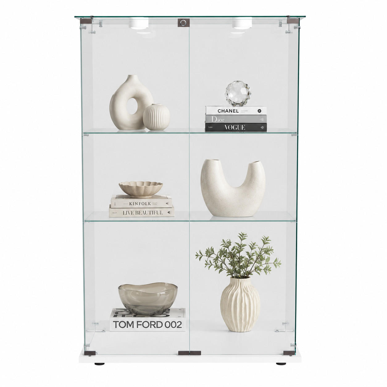 LED-VITRINE, 3-stufig mit Doppeltüren, Weißrahmen - Weiß, Glas (78.5/123.3/35cm) - Joyfair