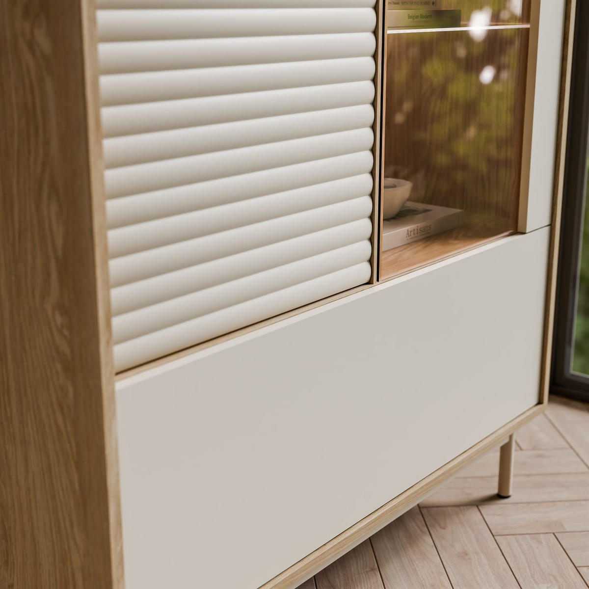 VITRINE FLORENCE 2D1W mit LED-Beleuchtung - Kaschmir, Holzwerkstoff (100/152/40cm) - Lookway