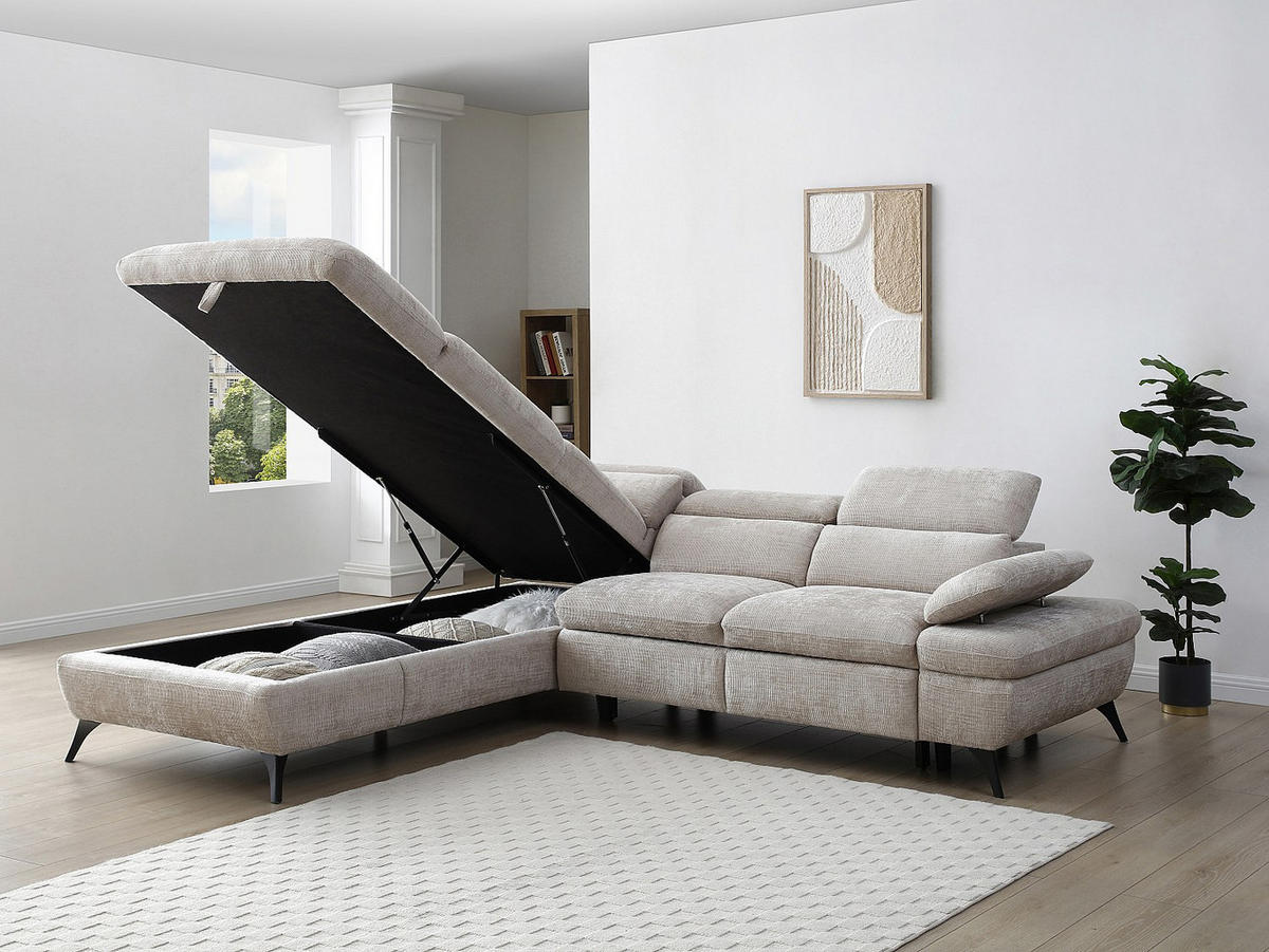 SCHLAFSOFA - 5 Personen - Stoff - Beige - - Beige, Textil (280/79/233cm) - Vente-Unique