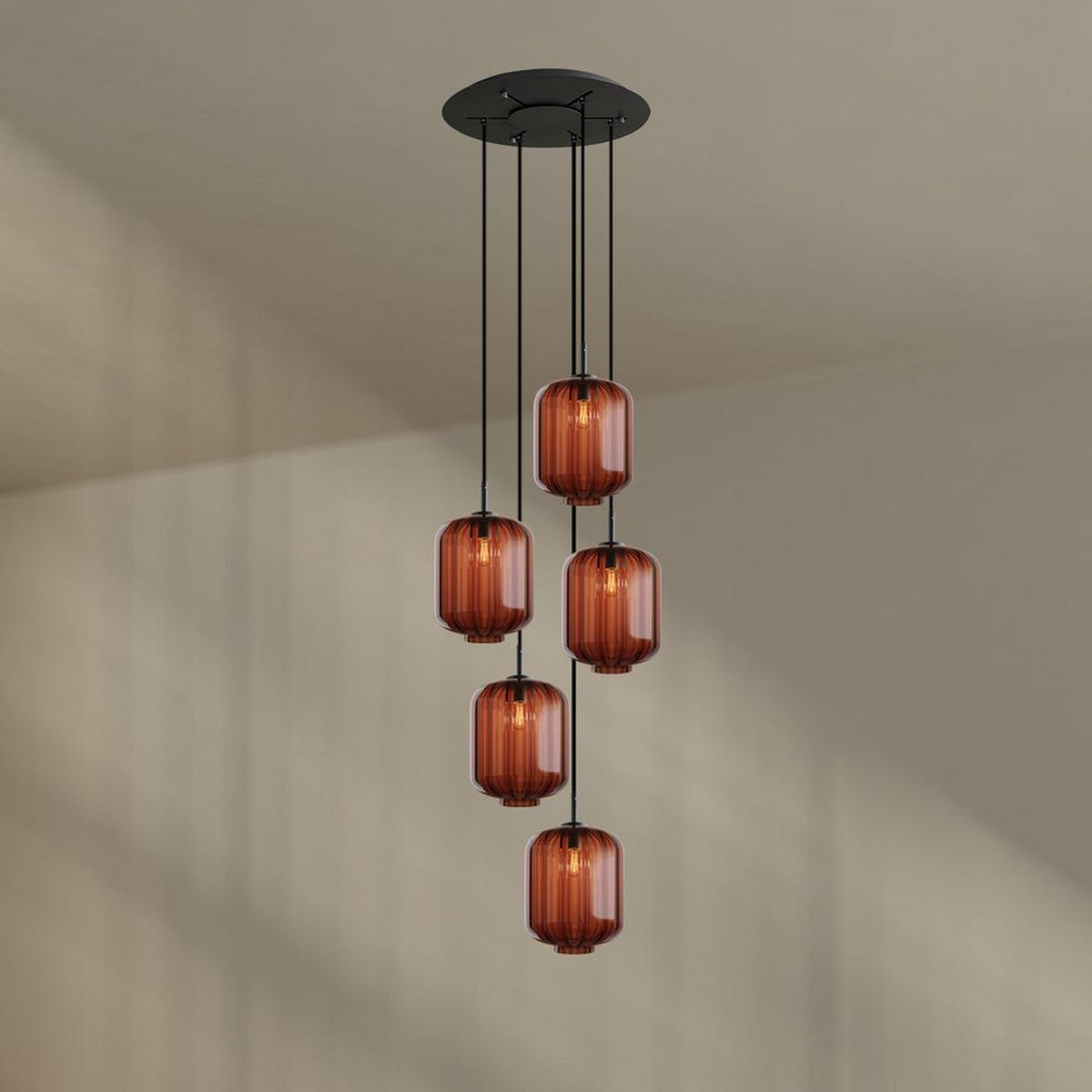 GALERIELEUCHTE Velo 5-flammig Braun Ø 25cm - Schwarz/Braun, Glas (25/25/27cm) - s.luce