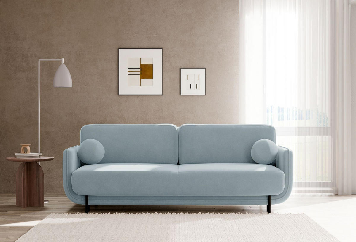 SCHLAFSOFA Ovals Hellblau - Schwarz/Hellblau, Textil/Metall (236/95/96cm) - Selsey