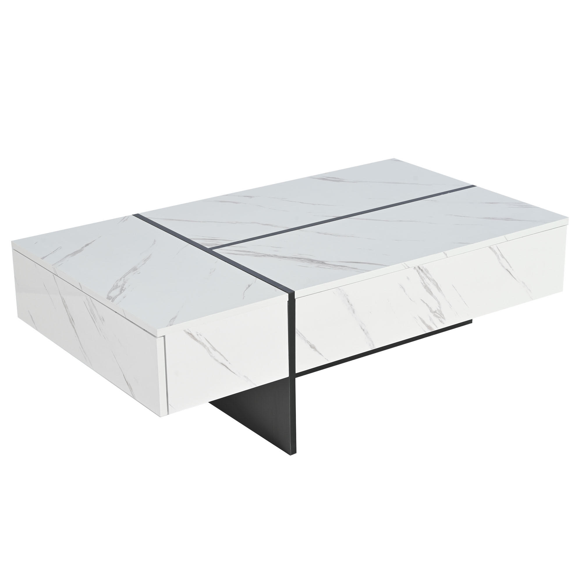KONFERENČNÍSTOLEK 105x60cm LED Lesklý Mramor Bílý - bílá, kompozitní dřevo (105/60/35cm) - FLIEKS