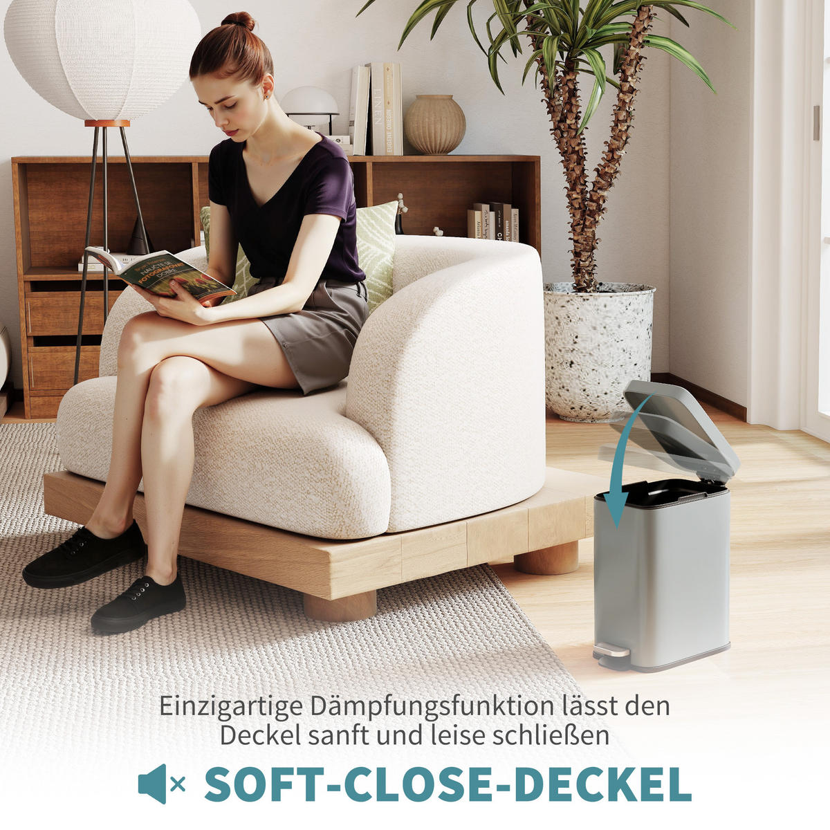 MÜLLEIMER 5L Treteimer Abfalleimer mit Deckel und Fußpedal für Wohnzimmer - Grau, Metall (14/32/29.2cm) - HOMCOM