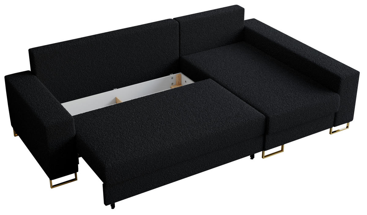 ECKSOFA Dorian Boucle Schwarz - Goldfarben/Schwarz, Textil/Metall (242/138cm) - MKS