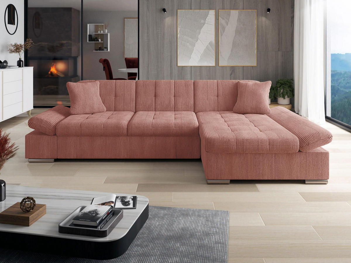 ECKSOFA Malwi Cord, Seite: Rechts - Dunkelrosa, Holz/Textil (278/161cm) - MIRJAN24