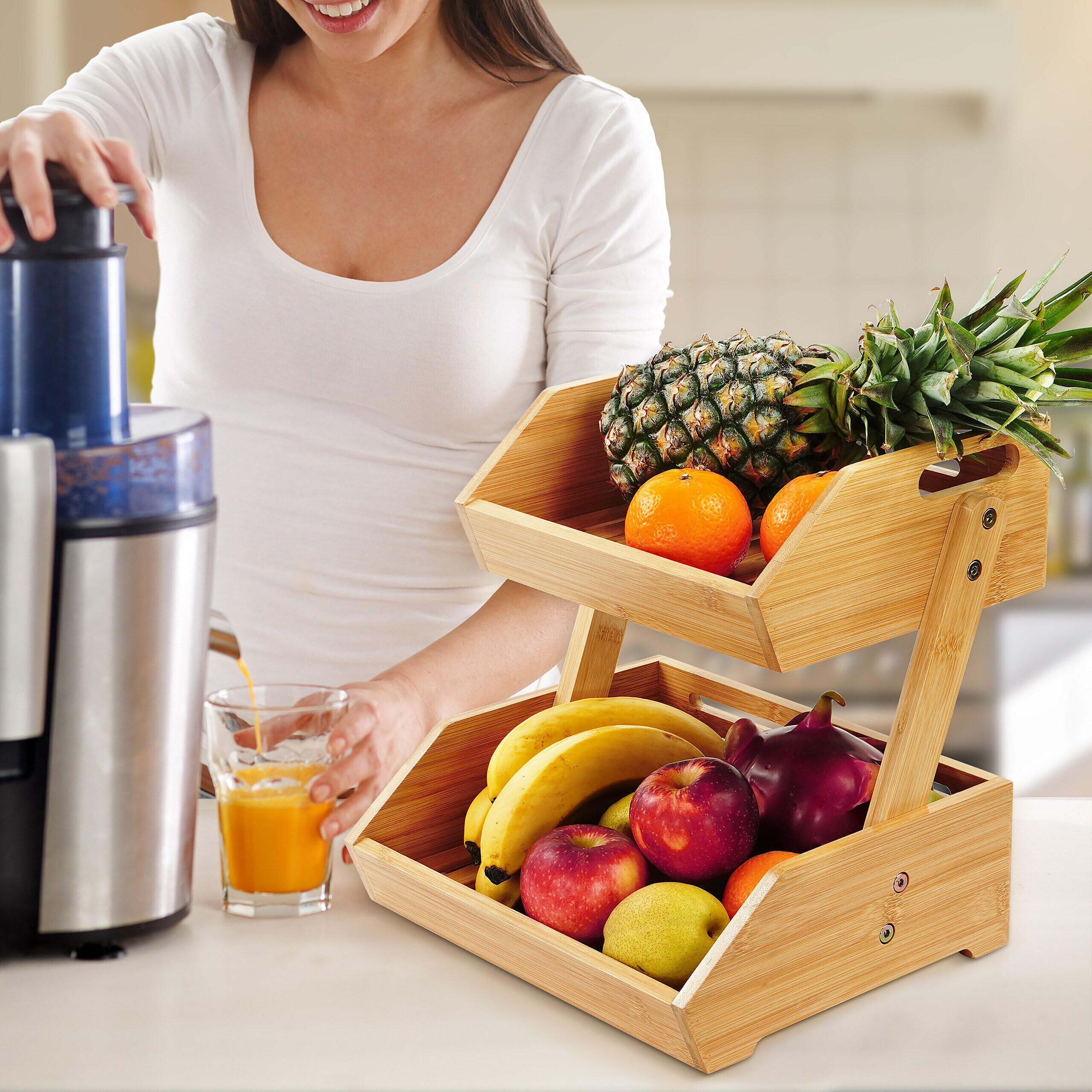 OBSTETAGERE - Hellbraun, Holz (29cm) - Relaxdays