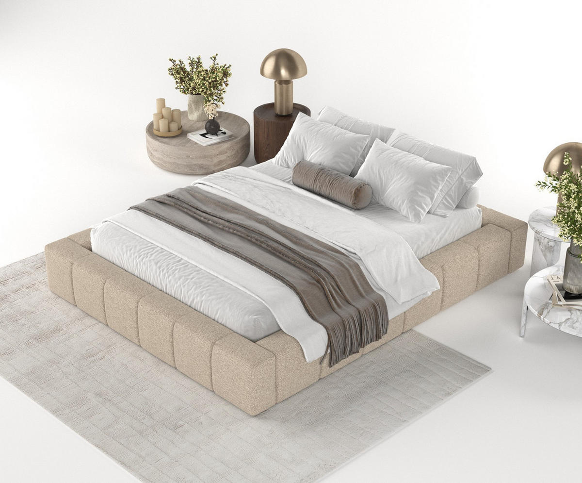 POLSTERBETT Kea mit Stauraum 180/200 cm Hellbeige im Bubble Stoff - Sandfarben/Schwarz, Holz/Holzwerkstoff (180/200cm) - AltaBeds