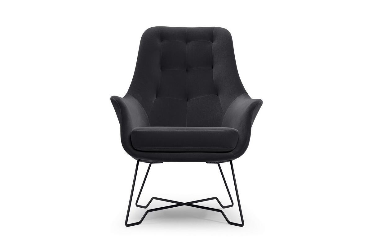 SESSEL SEDUTA, Modern Polstersessel Loungesessel, Velours-Stoff Schwarz - Schwarz, Holz/Metall (72.5/101.5/83cm) - MASSENO