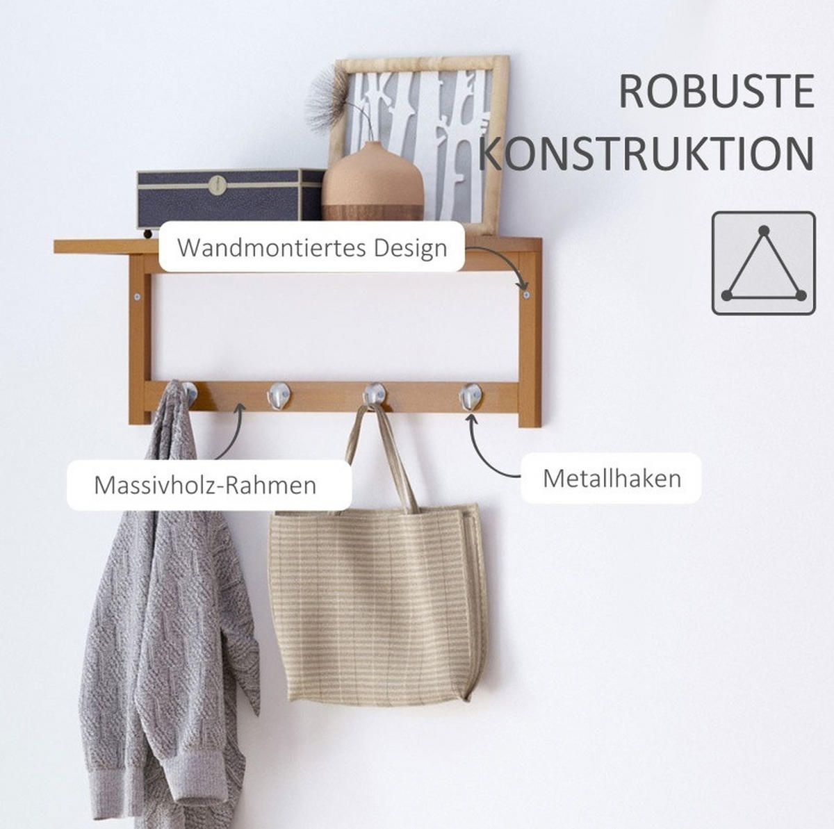 WANDGARDEROBE 50/17,5/16 cm Naturholz aus Bambus mit Regal und Haken - Naturfarben, Holzwerkstoff (16/17.5/50cm) - OKMYHOME