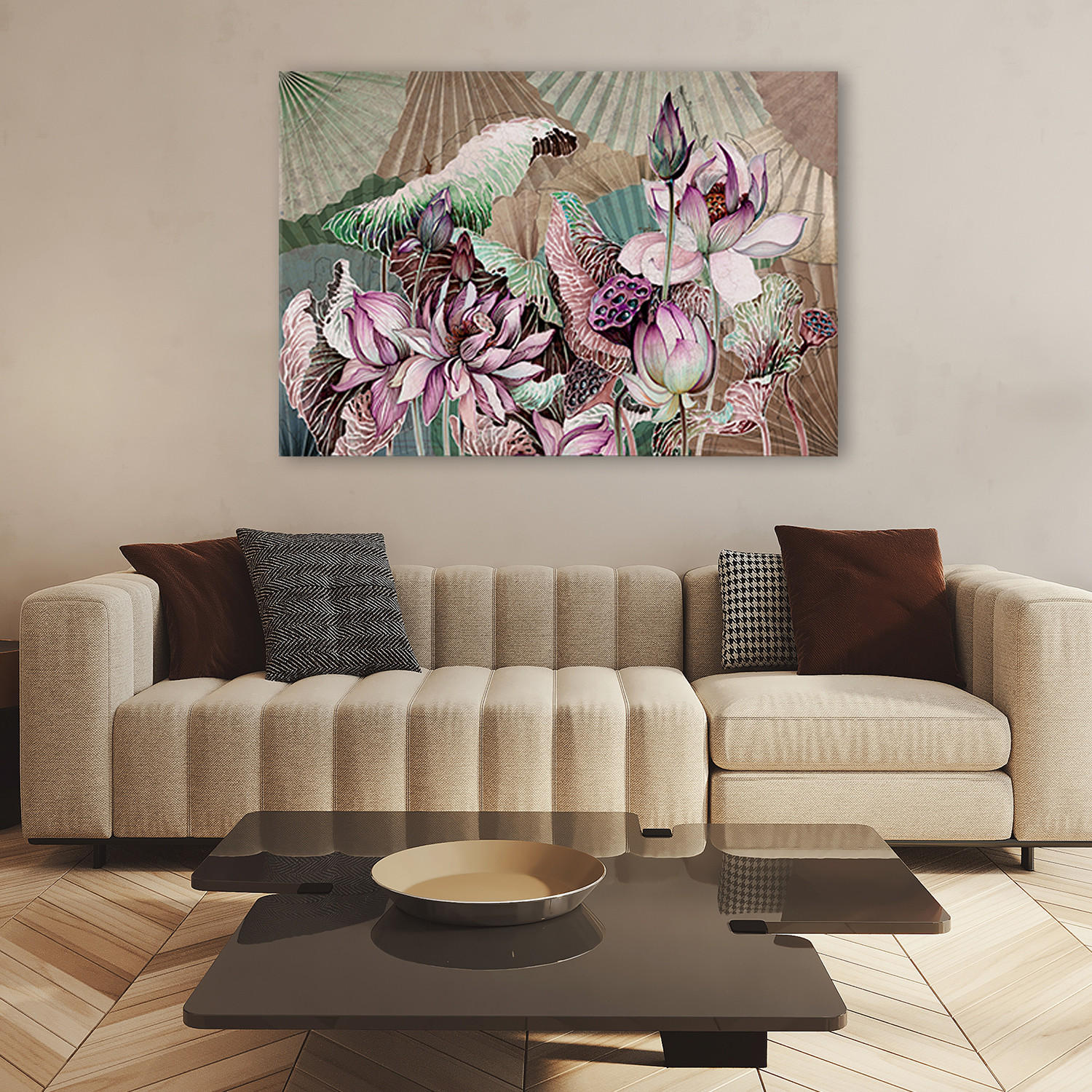 WANDBILD heilige lotos und fanter - Braun, Textil (60/40cm) - Feeby