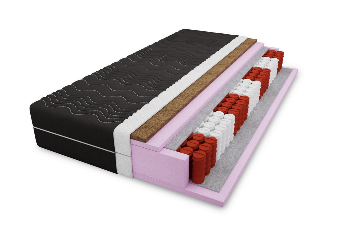 TASCHENFEDERKERNMATRATZE 7 Zonen + KOKOS 200/200 Schwarz H4 - Schwarz, Textil (200/200cm) - Deine Möbel 24