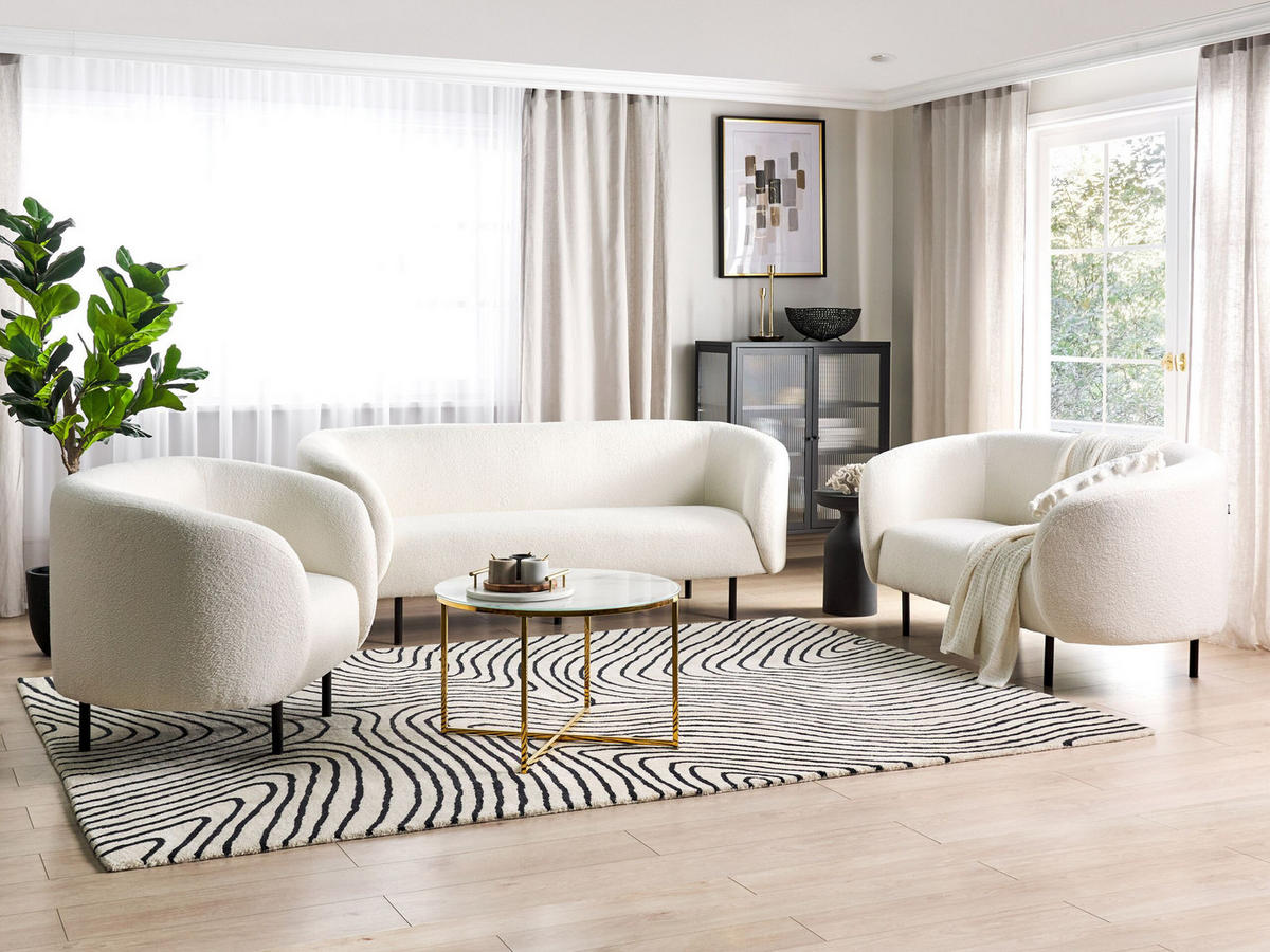 6-SITZER-SOFA SET Bouclé weiß/schwarz Loen - Schwarz/Weiß, Textil (70/70/200cm) - Beliani