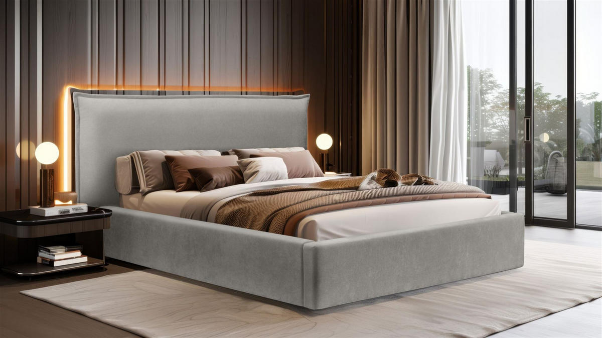 POLSTERBETT Amada Komplettset - Grau, Holzwerkstoff/Textil (140/200cm) - Fun Möbel