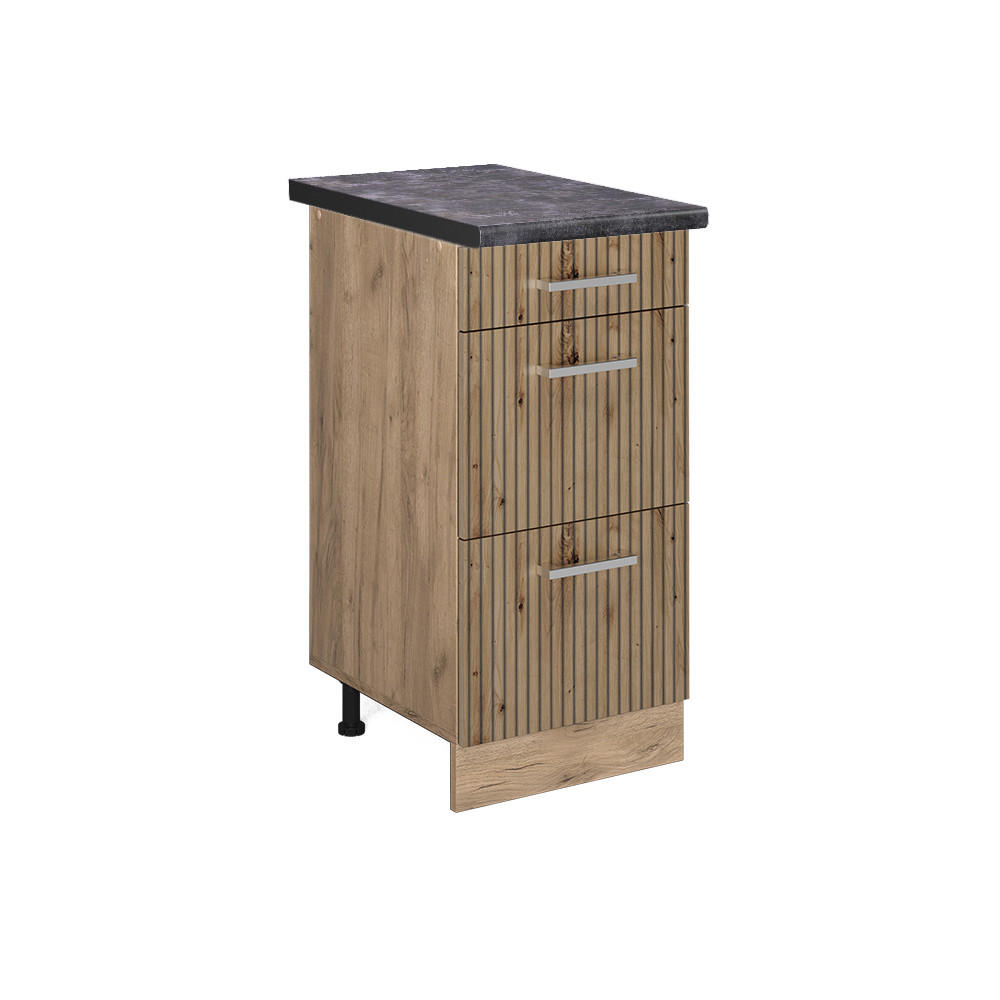KÜCHENUNTERSCHRANK R-Line Artisan-Eiche 40 cm mit Schubladen AP Anthrazit - Eiche Wotan/Eiche Artisan, Holzwerkstoff (40/81.6/60cm) - Vicco