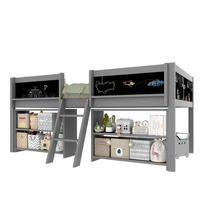 HALBHOHES Bett 90/200 cm grau aus Kiefernholz und MDF mit Stauraum - Grau, Holzwerkstoff (90/200cm) - OKWISH