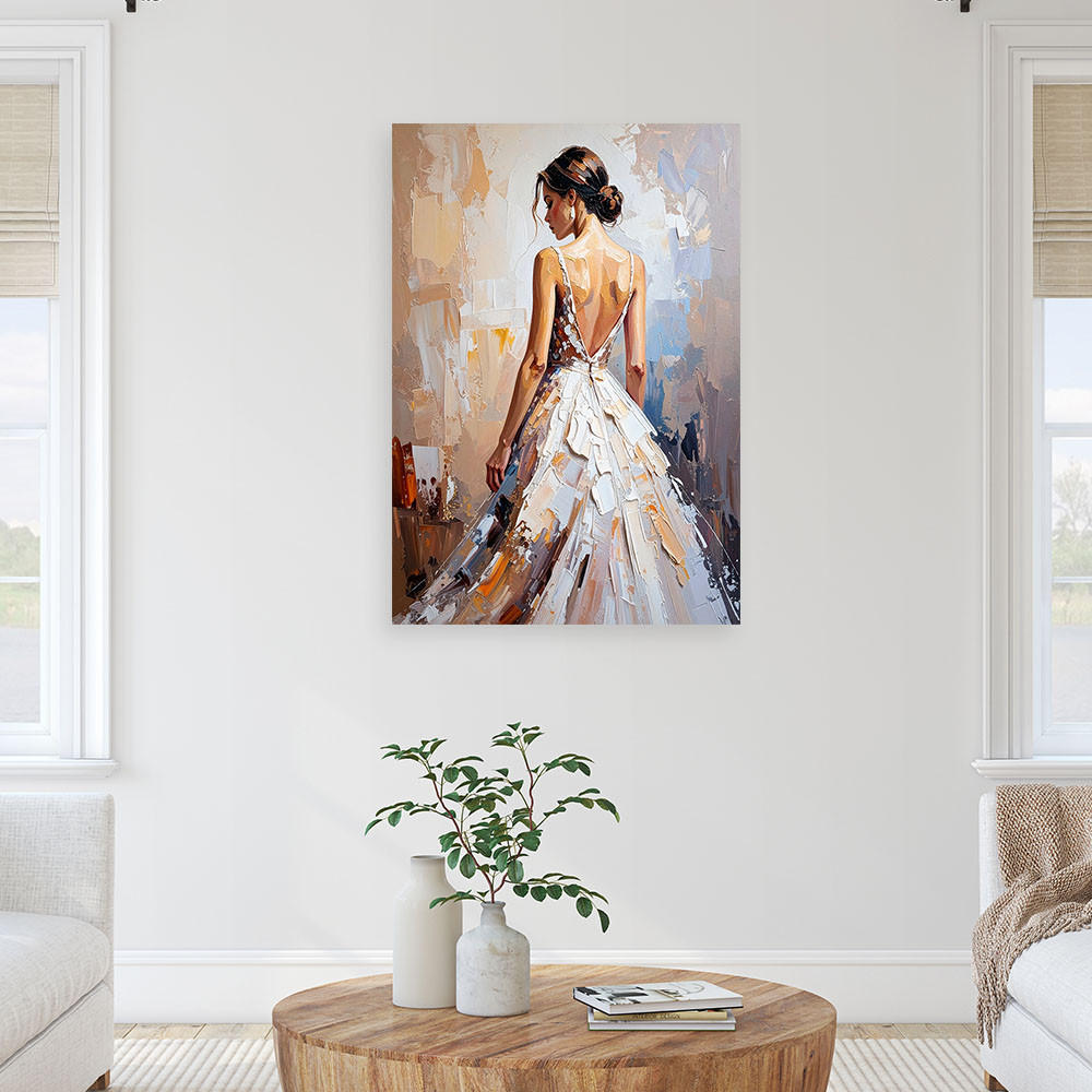 LEINWANDBILD Schöne Frau in weißem Kleid 70x100cm - Beige, Textil (70/100cm) - Feeby