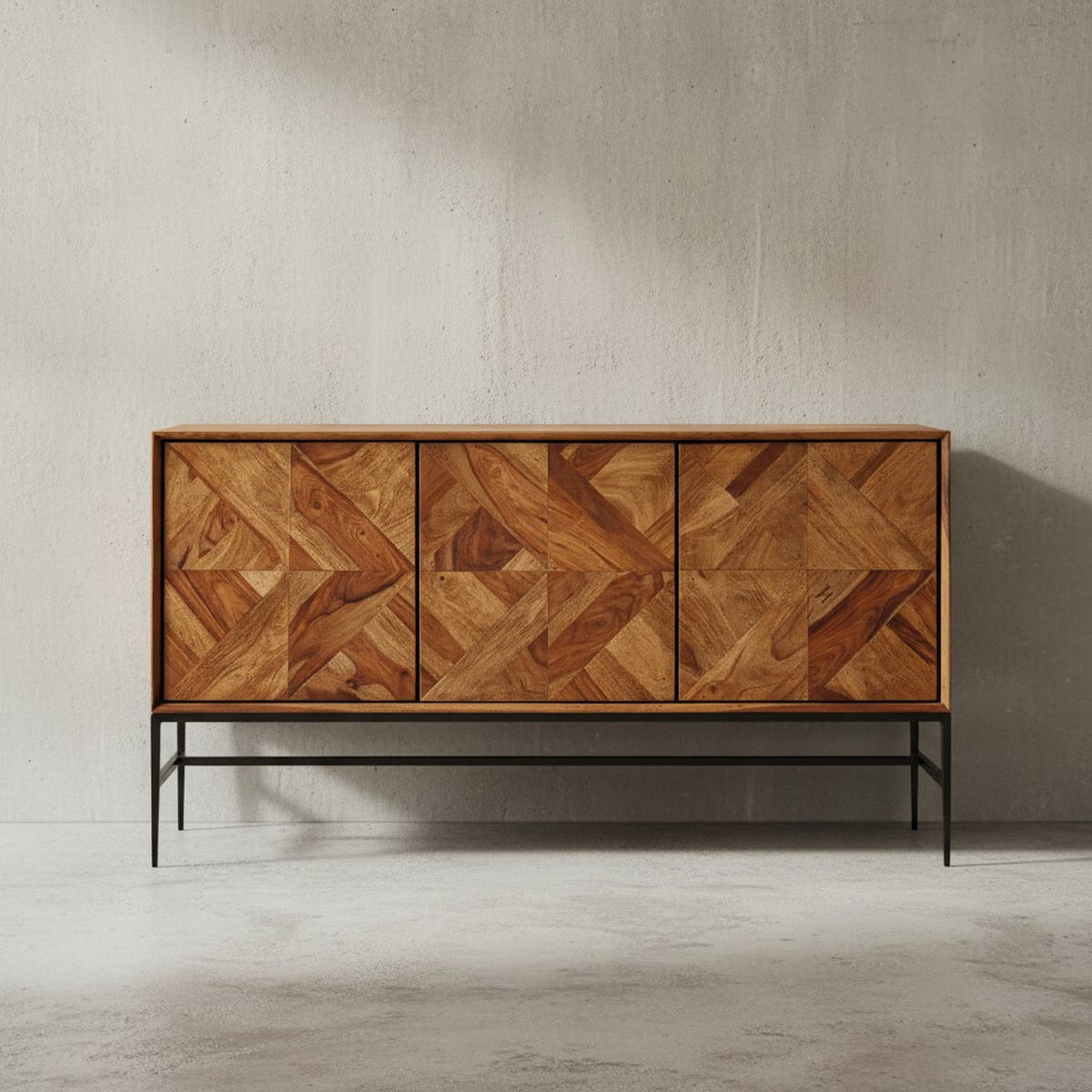 SIDEBOARD – Massivholz, 123x70x45 cm, Industrial-Stil, Stauraum - Schwarz/Braun, Holz/Metall (123/70/45cm) - KADIMA DESIGN