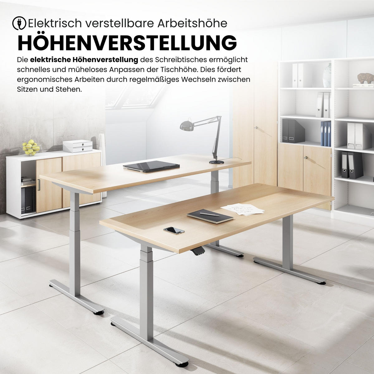 SCHREIBTISCH elektrisch Bluetooth & App XDLB 80/160/74 cm in Eichefarben - Eichefarben, Holzwerkstoff (80/160/74cm) - bümö
