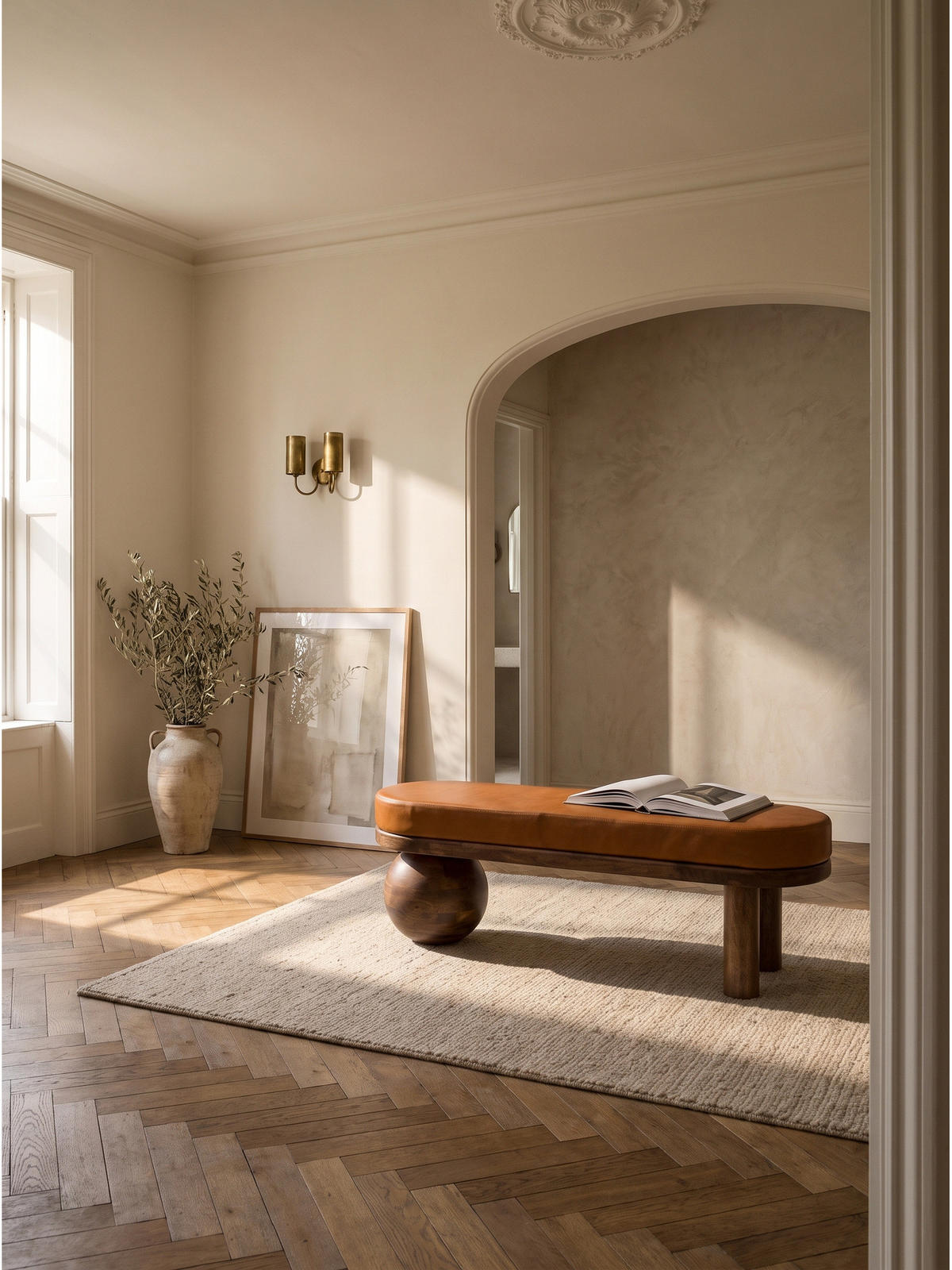 SITZBANK MAKARSKA, Ziegenleder, Braun, 140 x 40 x 47 cm - Braun/Honig, Mangoholz/Holz (140/47/40cm) - KADIMA DESIGN