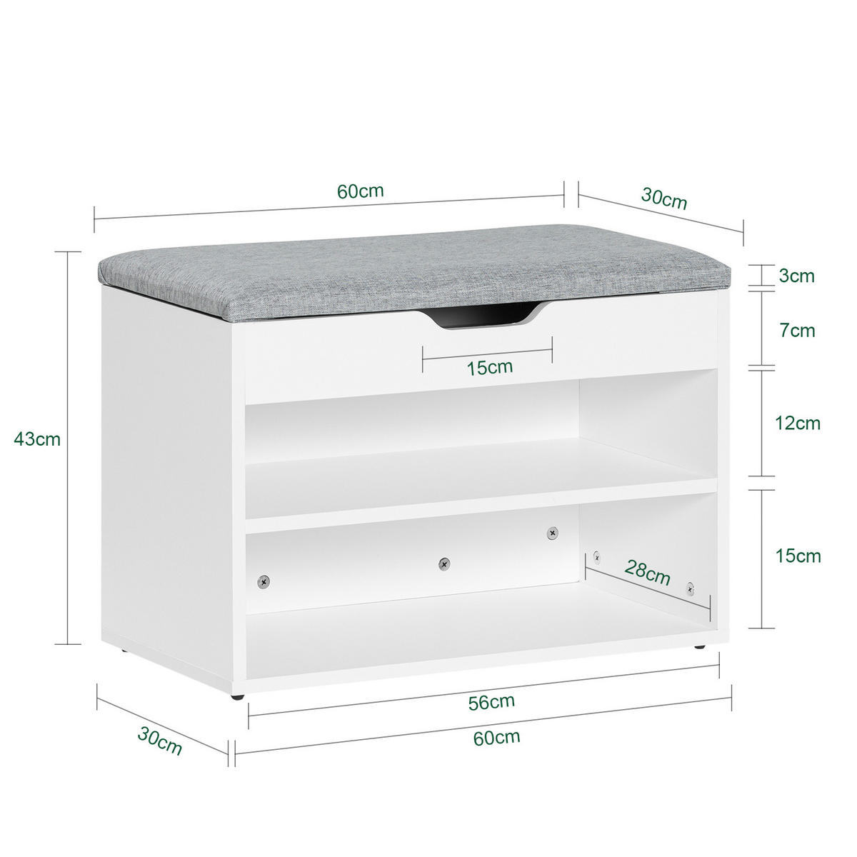 SCHUHBANK Grau - Grau, Holzwerkstoff (60/44/30cm) - SoBuy