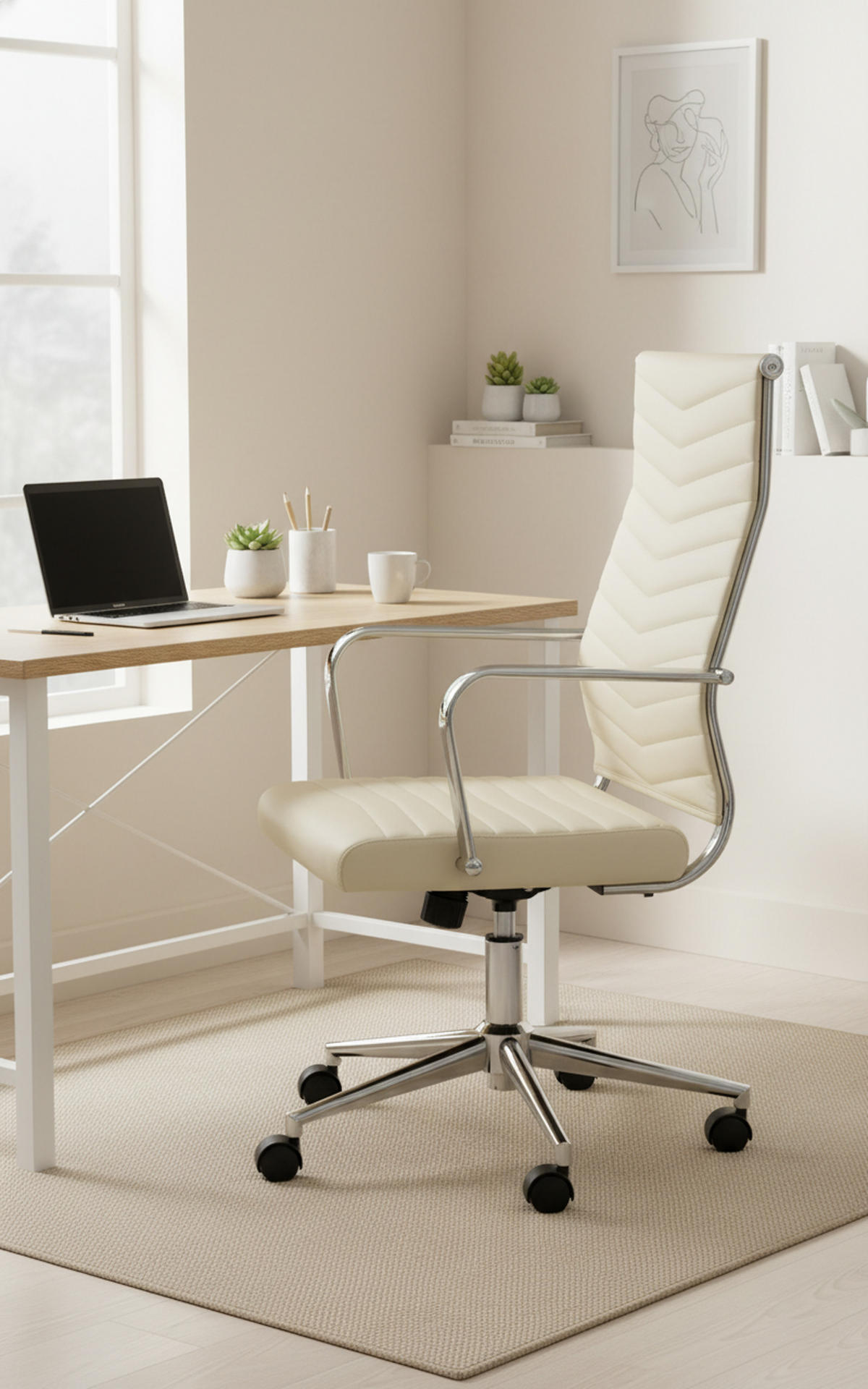 BÜROSTUHL Zynor Kunstleder creme - Chromfarben/Creme, Metall (57/109/60cm) - TPFLiving