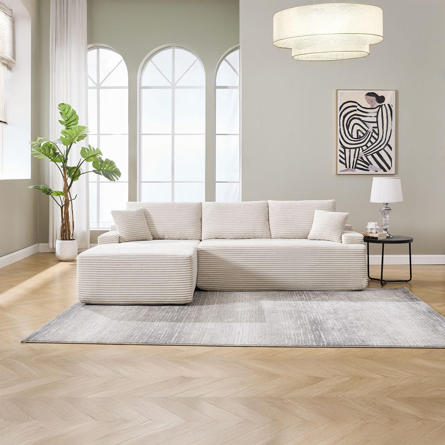 SOFA Coredo beige Cord - Beige, Textil (155/250cm) - Juskys