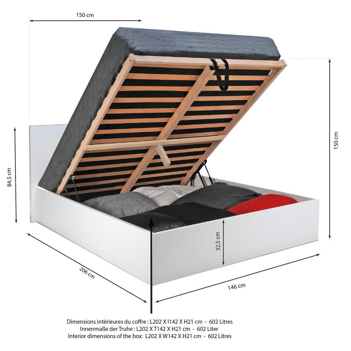 BETTKASTEN MADRID mit Lattenrost / Bett 140x200 - Weiß - Weiß, Holzwerkstoff (140/200cm) - Weber Industries