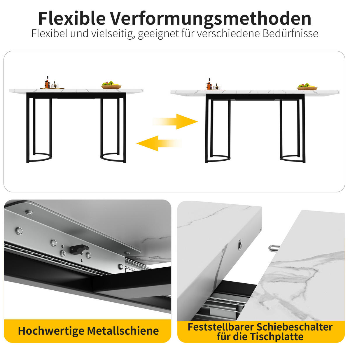 ESSGRUPPE 9-tlg. ausziehbar 140-179,5 x 80 cm Black/White - Schwarz, Metall (80/75.5/179.5cm) - Meubliv