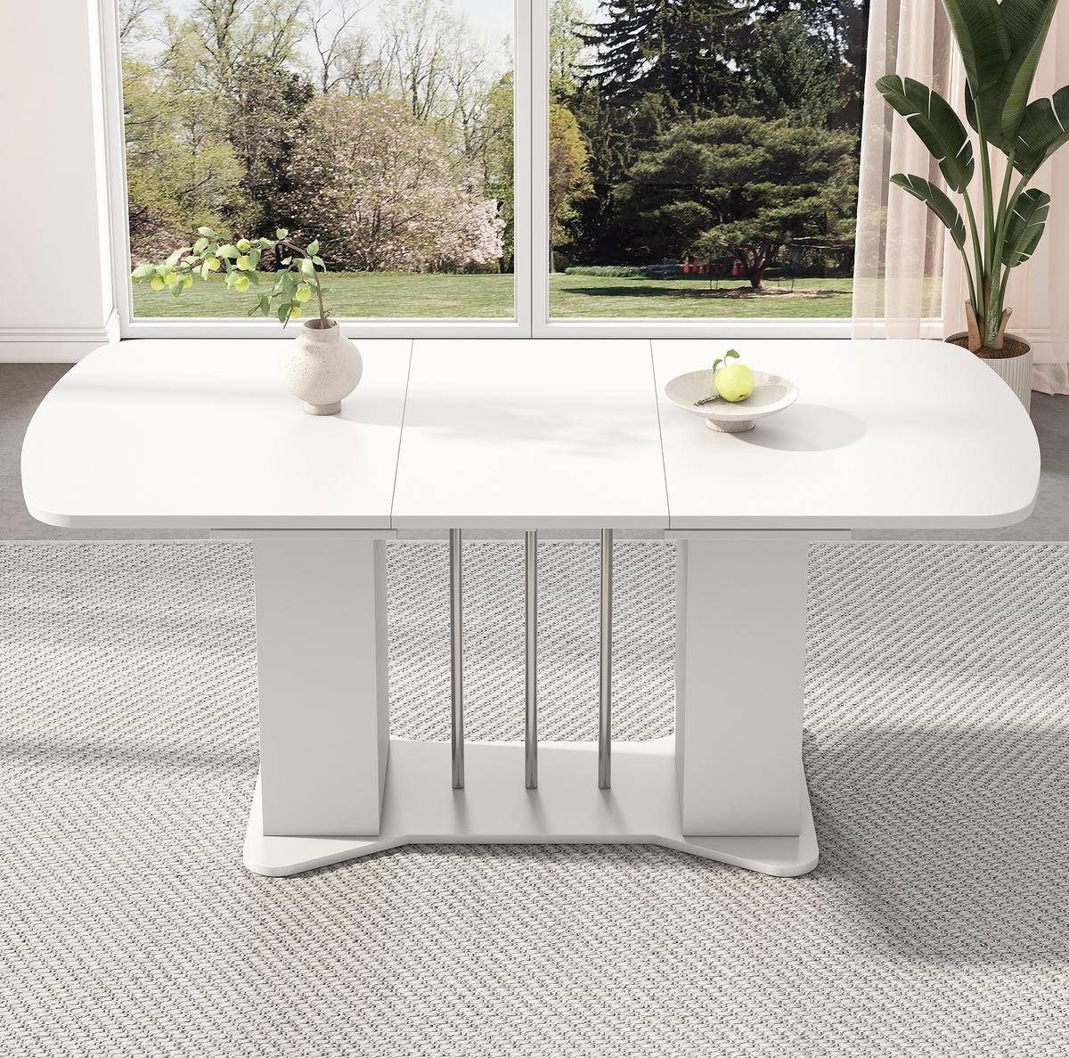 ESSTISCH 160/80/75 cm weiß mit versilberten Metallbeinen und Stauraum - Weiß, Holzwerkstoff (160/80/75cm) - OKWISH