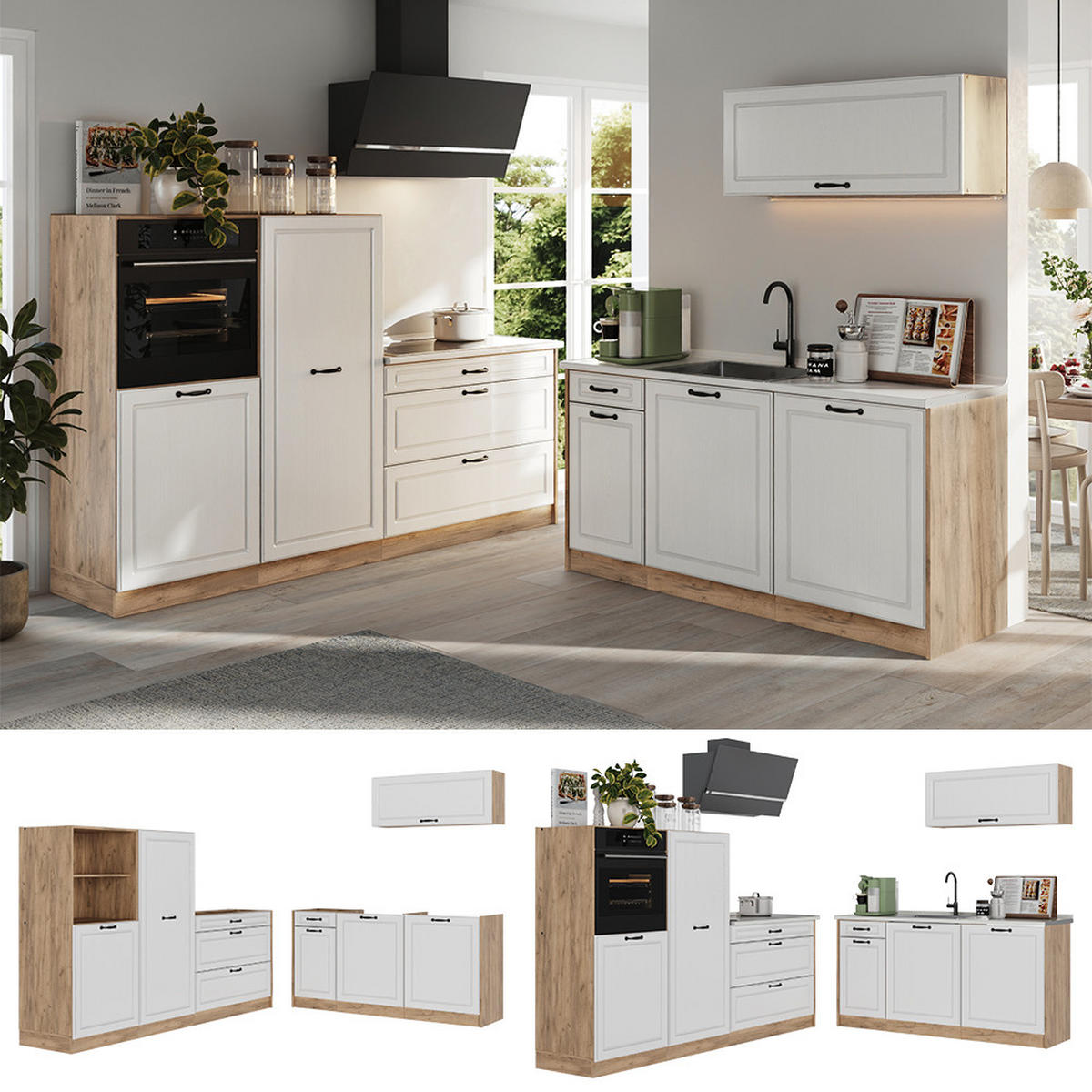 KUCHYNKA R-Line, Biely vidiecky dom/Dub Goldkraft, 220 cm bez pracovnej dosky - biela/farba duba, kompozitné drevo (220/143/46cm) - Vicco