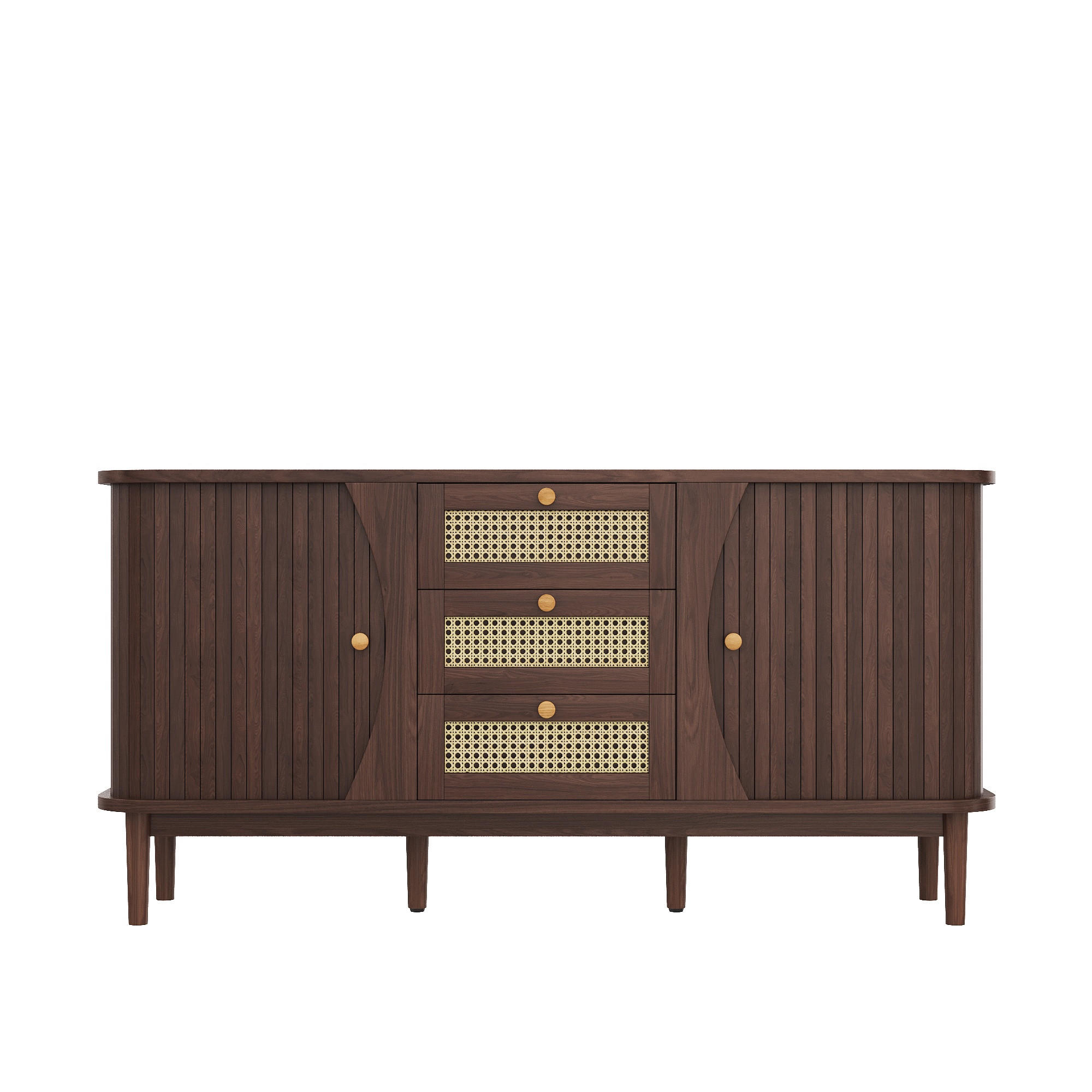 SIDEBOARD Nussbaum, 2 Schiebetüren, 3 Schubladen - Kastanienfarben, Holz (127/76/40cm)