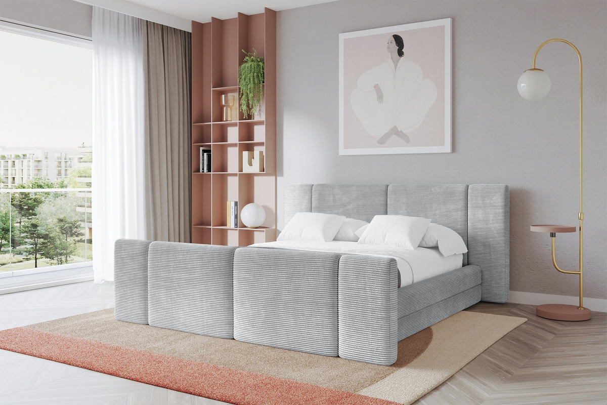 POLSTERBETT mit Bettkasten, Fußteil und Lattenrost, Boxbett ohne Matratze - TEVO-Z 160x200 Grau - Anthrazit, Holzwerkstoff/Textil (160/200cm) - ALTDECOR