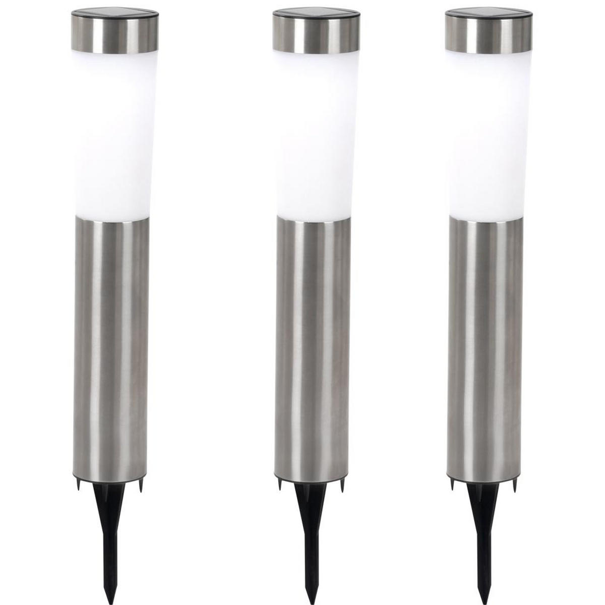 LED AUSSENLEUCHTE Solar Edelstahl Silber 3er Set - Silberfarben, Metall (7.5/7.5/56cm) - Globo Lighting