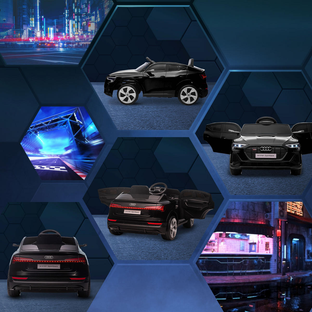 KINDER-ELEKTROAUTO DE-06105 Audi E-tron lizenziert mit Fernbedienung Schwarz - Schwarz, Kunststoff/Metall (108/60/47cm) - ComfortXL