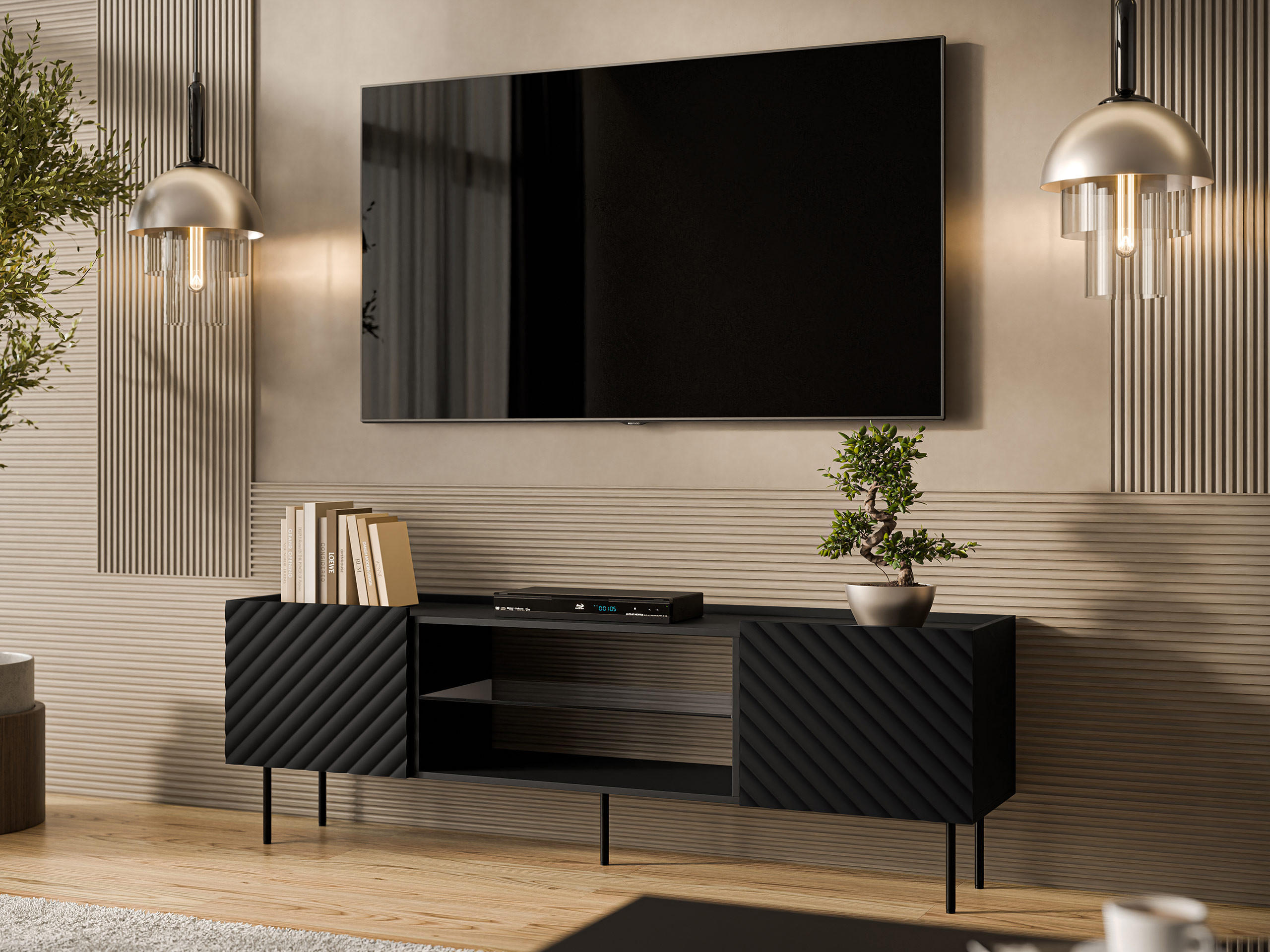 TV-LOWBOARD Lucca 180 2D EF - Schwarz, Holz/Holzwerkstoff (181/59/40cm) - MIRJAN24