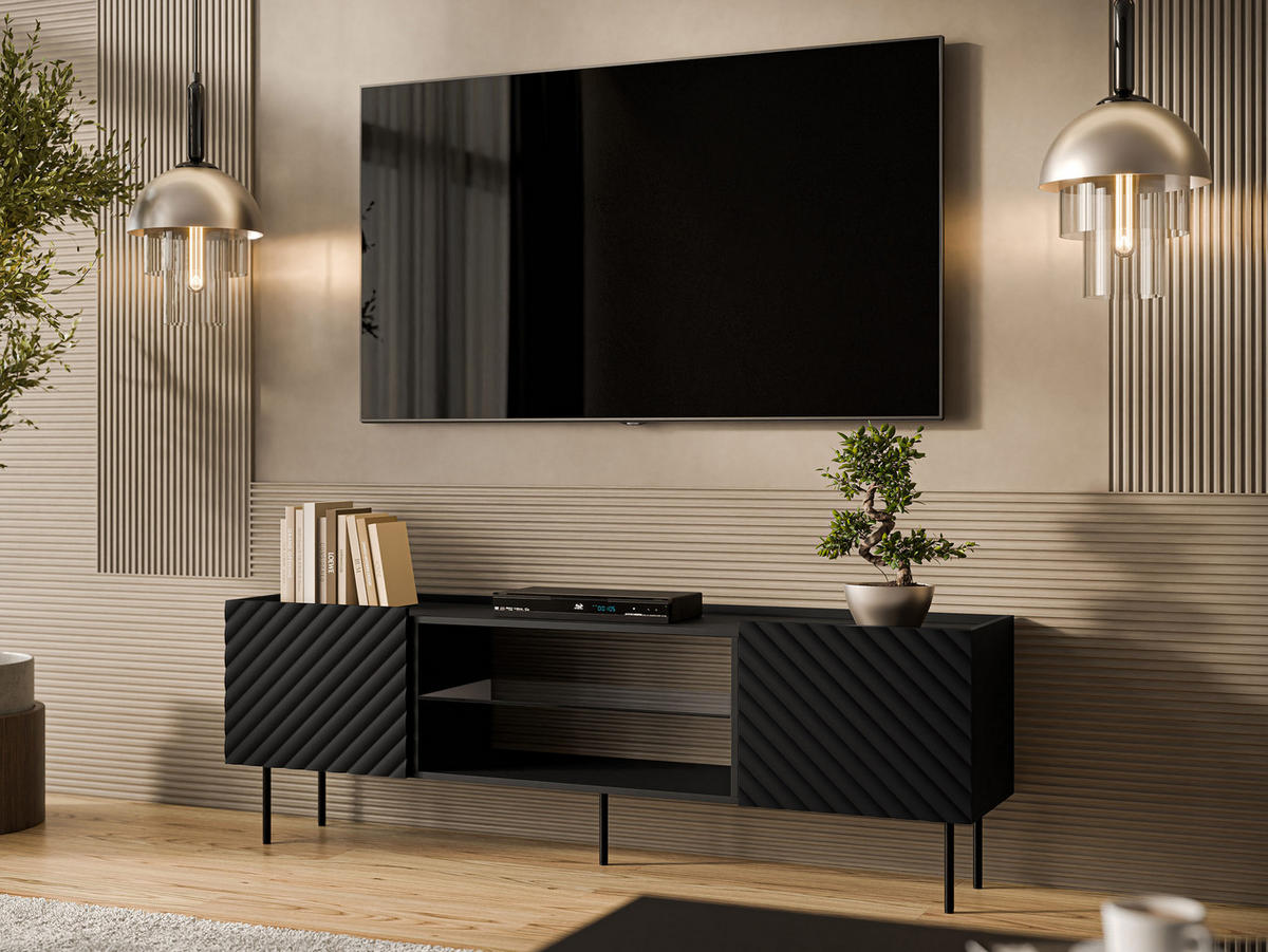 TV-LOWBOARD Lucca 180 2D EF - Schwarz, Holz/Holzwerkstoff (181/59/40cm) - MIRJAN24