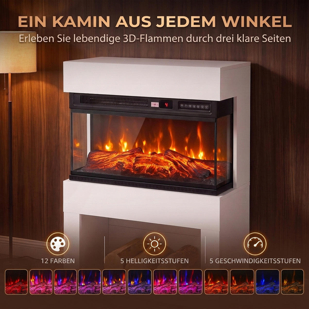 ELEKTROKAMIN Spanplatte Stahl Weiß - Weiß, Holzwerkstoff (22/95/64cm) - HOMCOM