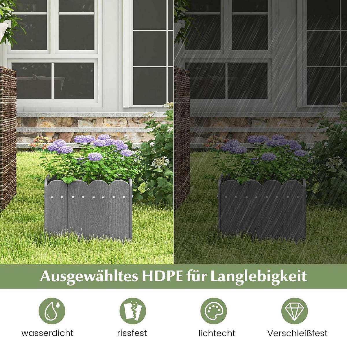 BLUMENKUBEL 2er-Set Grau - Grau, Kunststoff (25cm) - COSTWAY