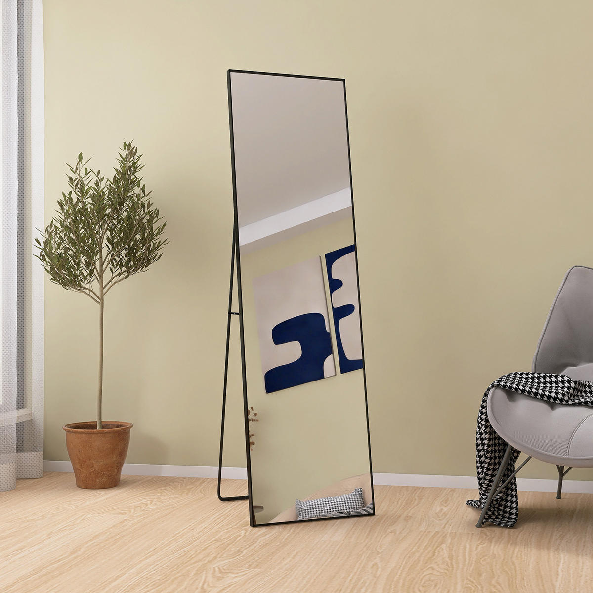 STANDSPIEGEL 140x40cm, Rechteckiger Spiegel, Schwarzer Metallrahmen - Schwarz, Metall (40/140/140cm)