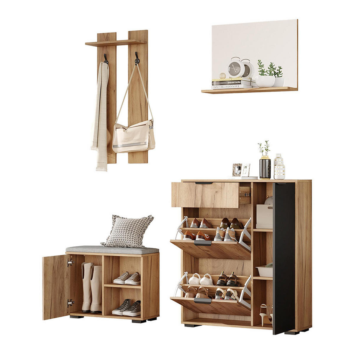 GARDEROBE in B140× T35 × H139 cm,Naturfarben und Schwarz - Naturfarben, Holz/Holzwerkstoff (35/139/140cm) - KOMHTOM