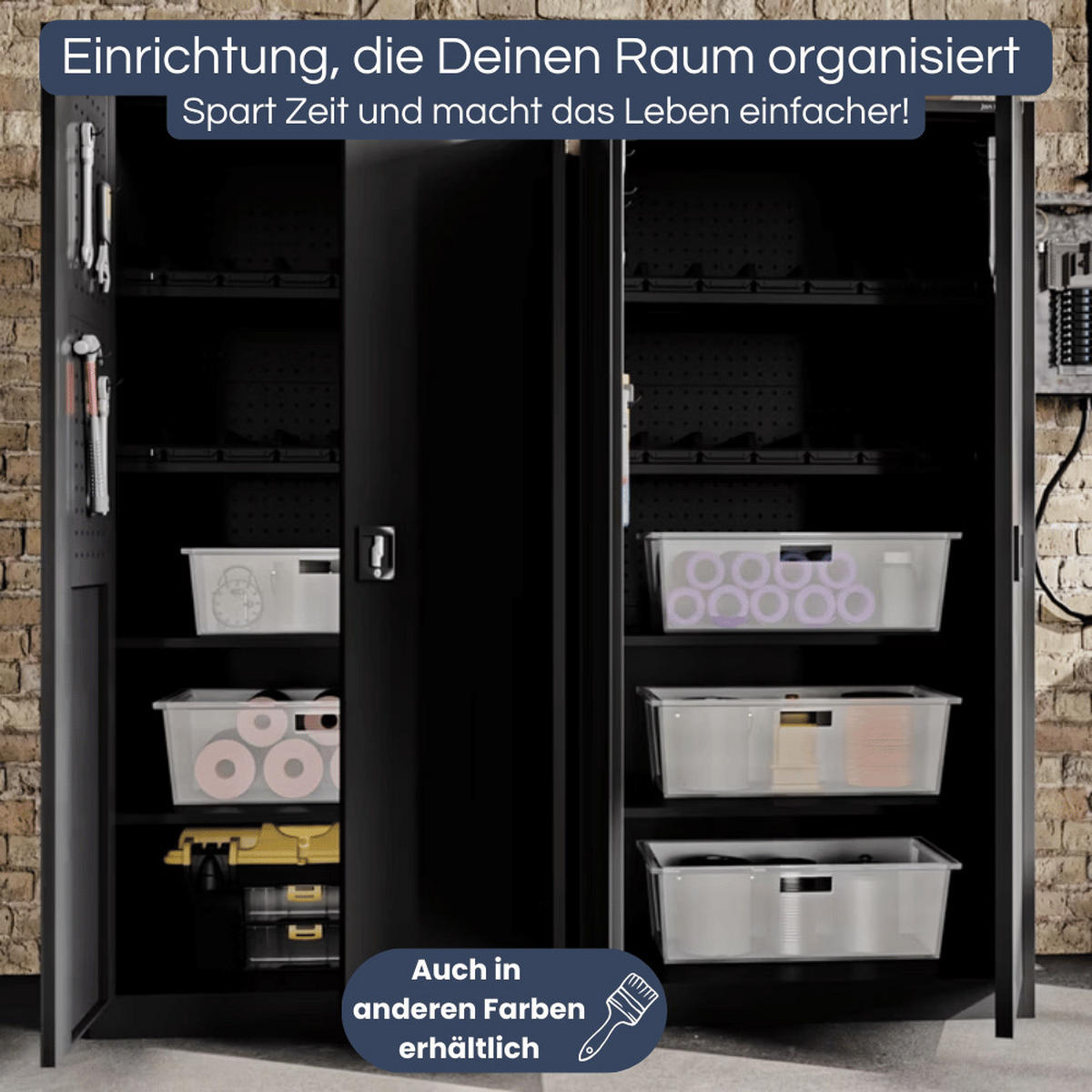 WERKZEUGSCHRANK mit Lochwand KESU 185x92x50cm Schwarz - Schwarz, Metall (92/185/50cm) - DELUKE