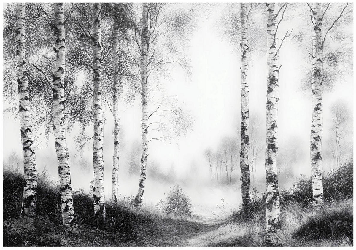 FOTOTAPETE Wald Schwarz Weiß Vlies Tapete Wohnzimmer Schlafzimmer 250x175 - Grau, Papier (250/175cm) - Wallarena