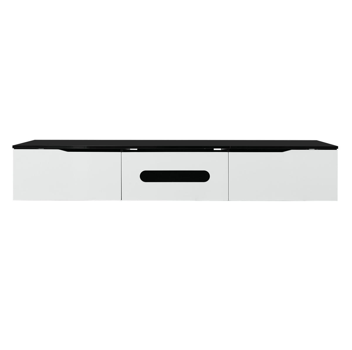 TV-LOWBOARD aus MDF und Spanplatte 180x35x30 cm Schwarz/Weiß mit LED-Beleuchtung und 3 Türen - Schwarz, Holzwerkstoff (180/30/35cm) - IVMEU