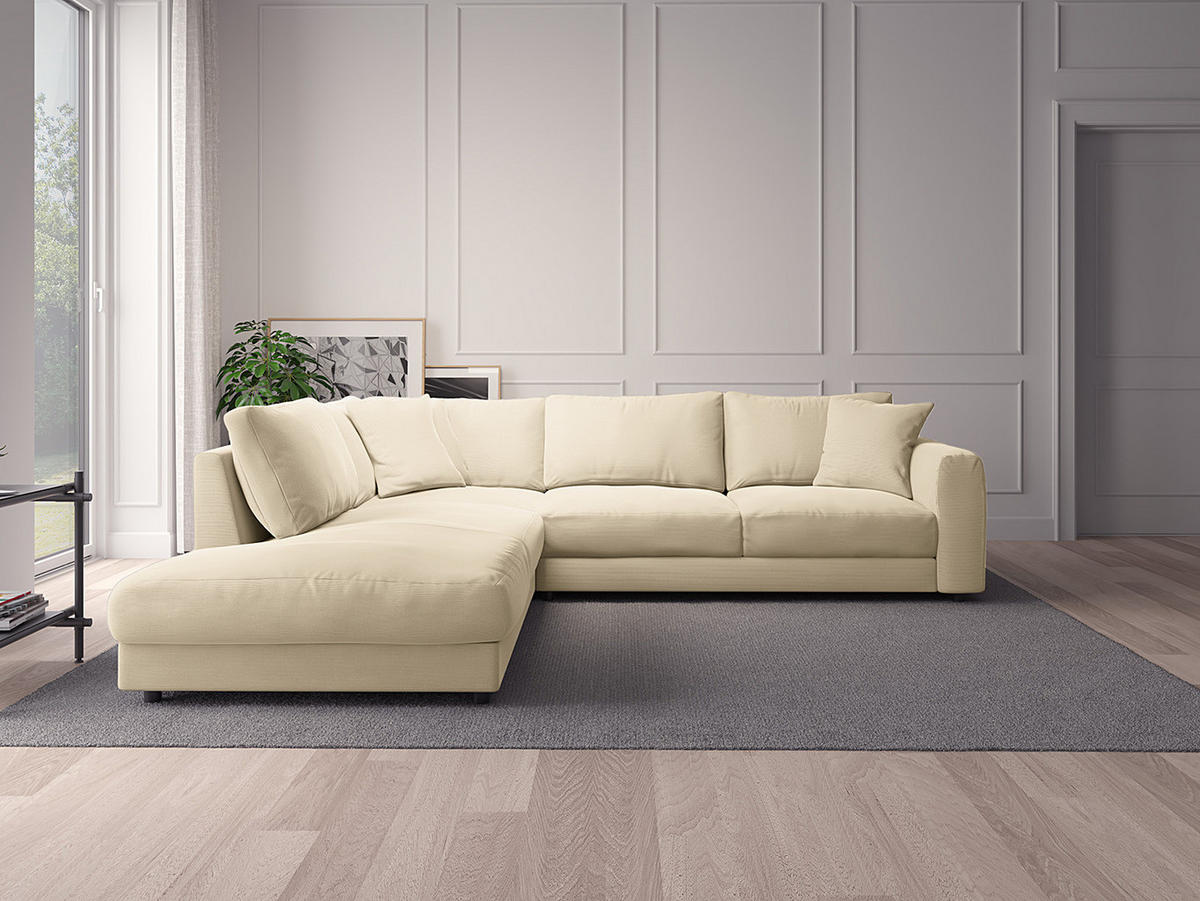 ECKSOFA mit Ottomane - Beige/Schwarz, Holz/Kunststoff (267/254cm) - home24