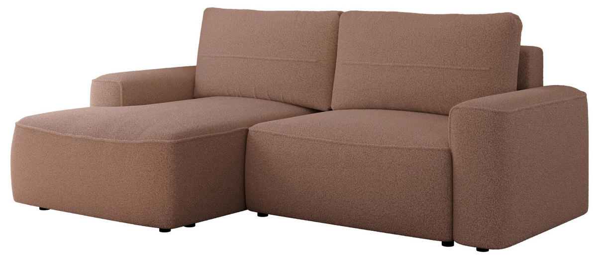 ECKSOFA BELLUNO L Rosa Boucle - Links - Schwarz/Rosa, Textil (144/233cm) - MKS