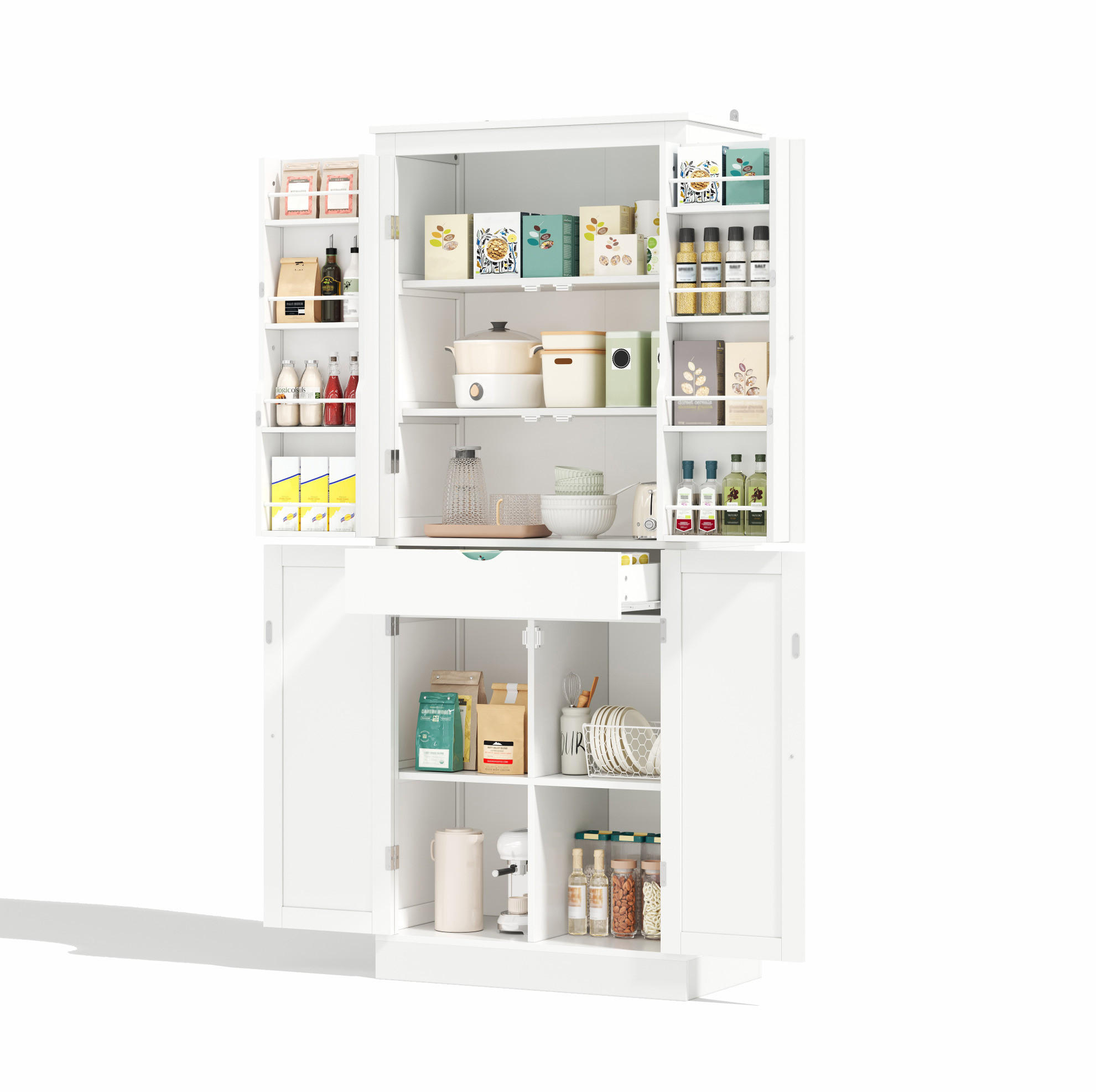 BUFFET 75/40/182 cm aus MDF mit versteckter Schublade und Türablagen Weiß - Weiß, Holzwerkstoff (75/180/40cm) - Modenvie