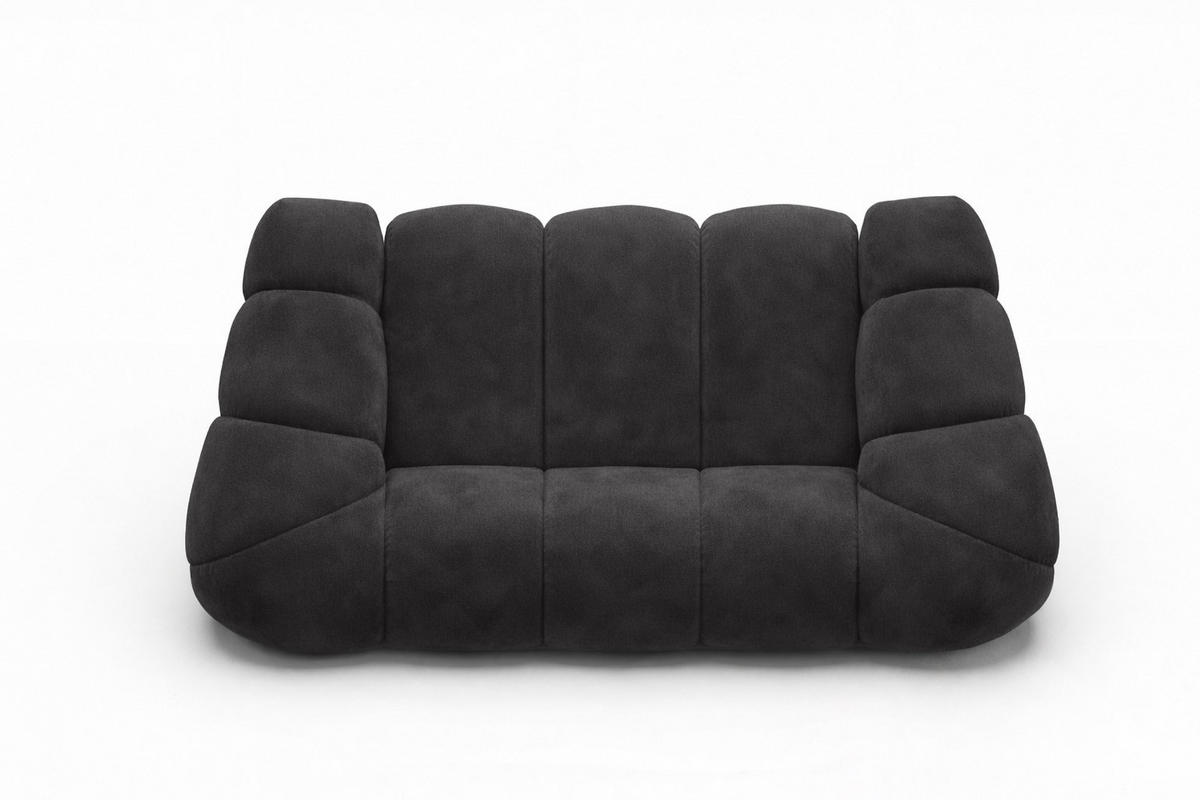 SOFA 2-Sitzer modular, Veloursstoff Bluvel, Schwarz, CROISSANT - Schwarz, Holz (200/72/115cm) - Kaiser Möbel