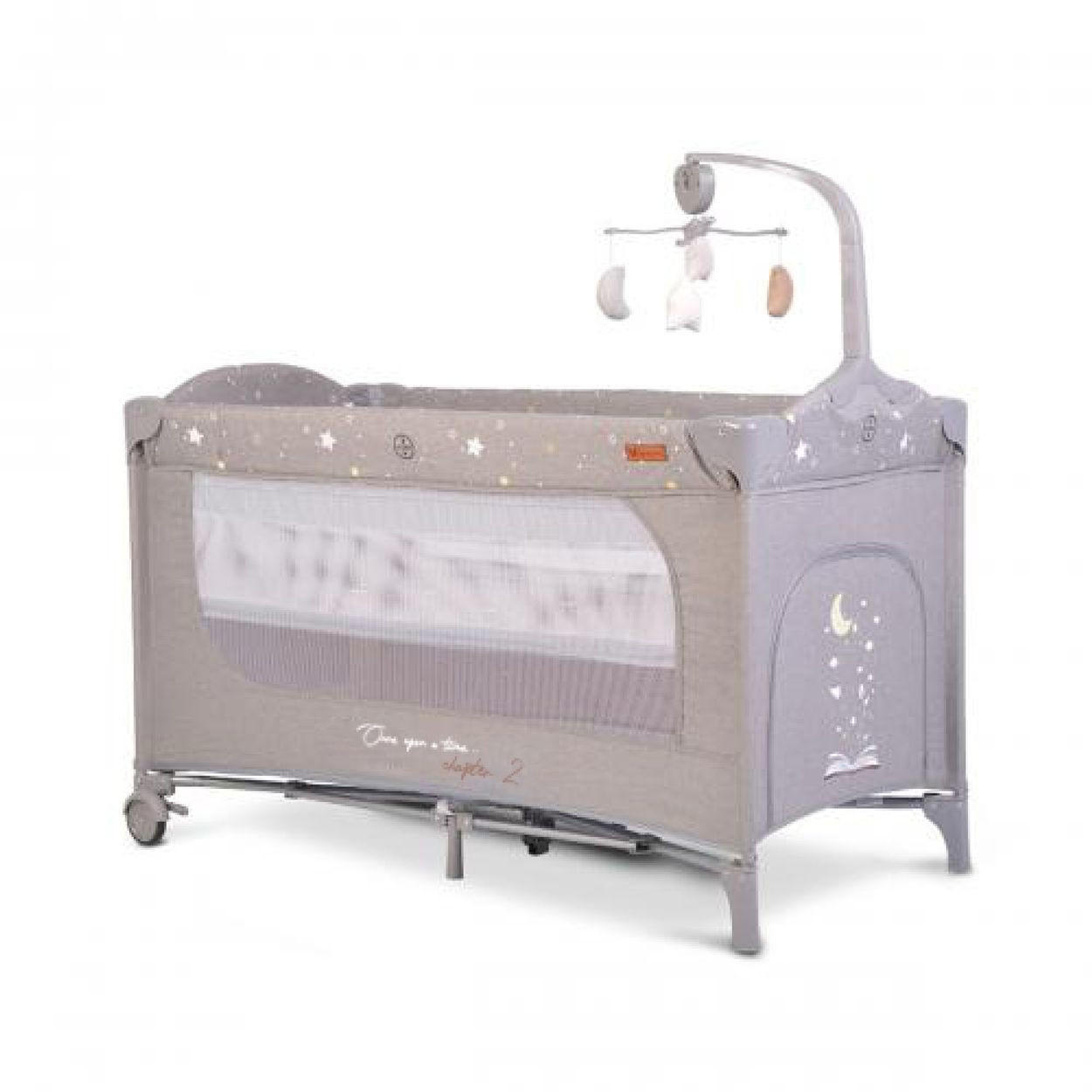 REISEBETT Once upon a time grau 2 Ebenen, Seiteneingang, Matratze, Mobile - Grau, Kunststoff (60/120cm) - Cangaroo