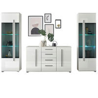 WOHNWAND weiß Hochglanz 3-teilig 290 cm, Anbauwand mit Soft-Close - Weiß Hochglanz/Schwarz, Glas/Holzwerkstoff (290/200/42cm) - Furn.Design