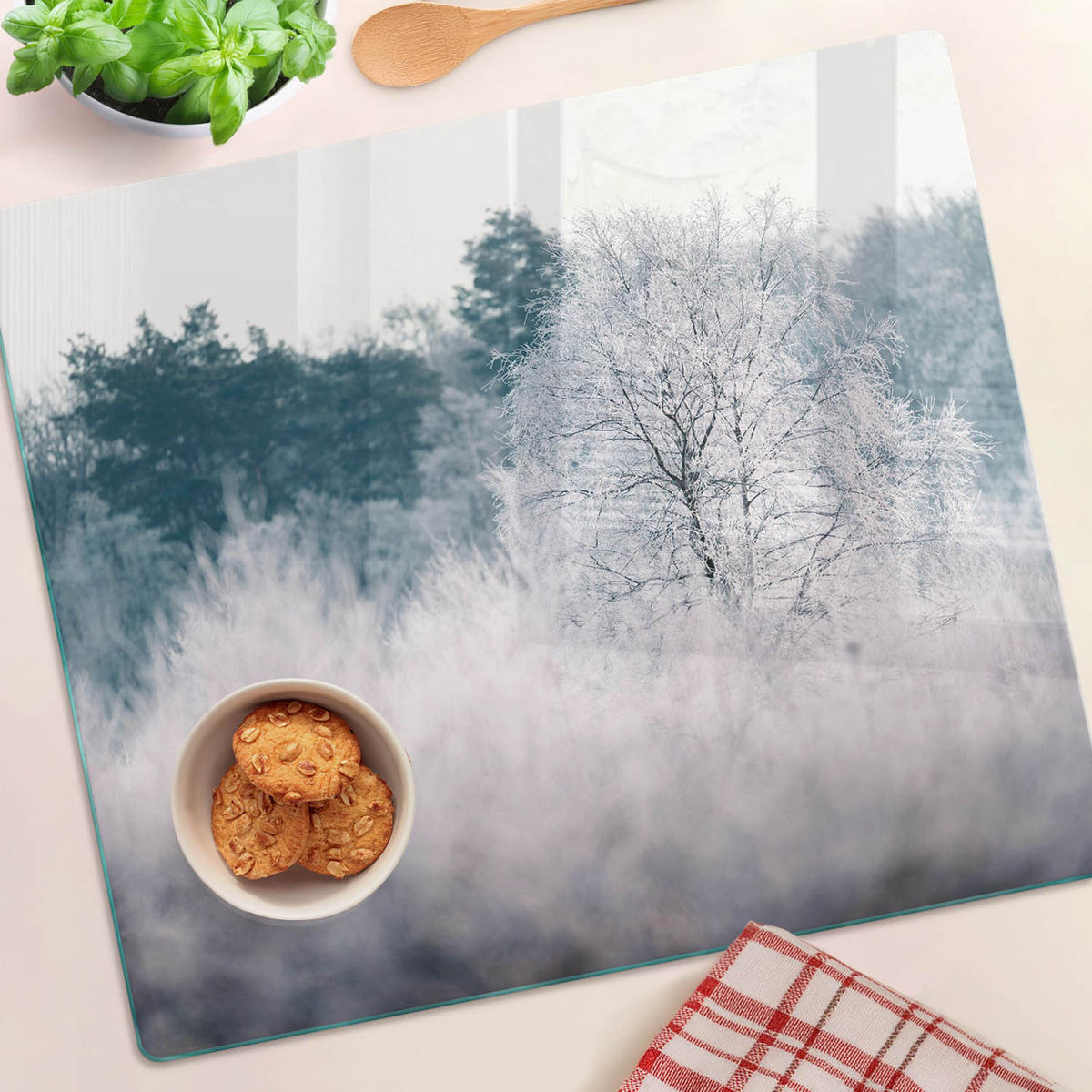 GLASPLATTE 60x52 cm Winterbäume - Grau, Glas (60/0.4/52cm) - TULUP